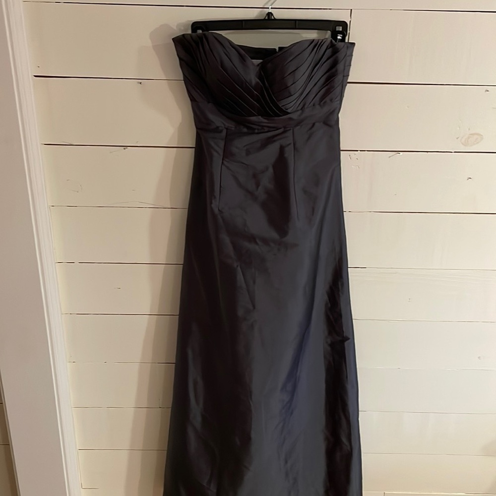 Angelina Faccenda Charcoal Long Strapless Dress, size 1/2